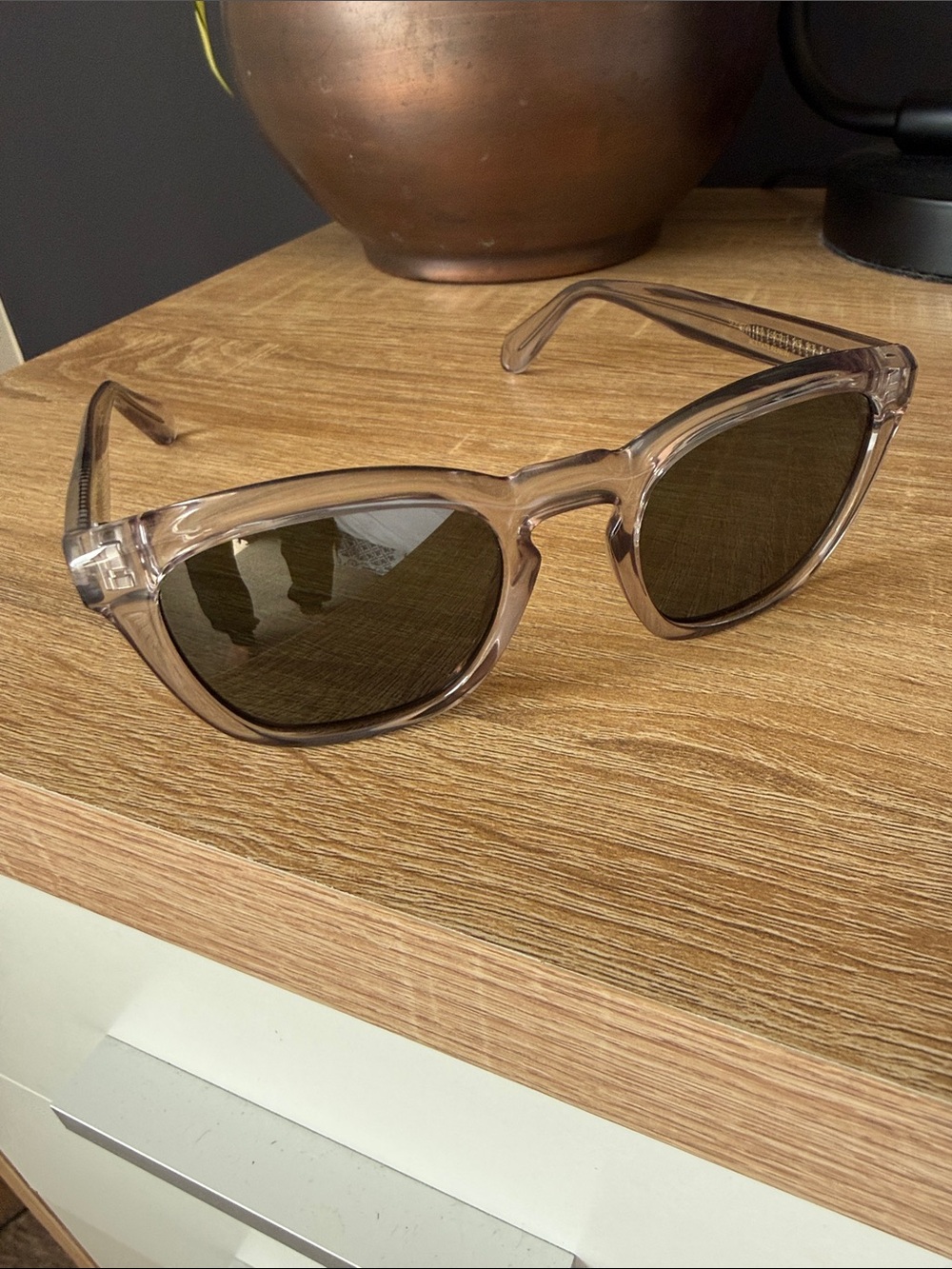 Salvatore Ferragamo Men's Sunglasses - Transparent Brown Frame with Dark Lenses